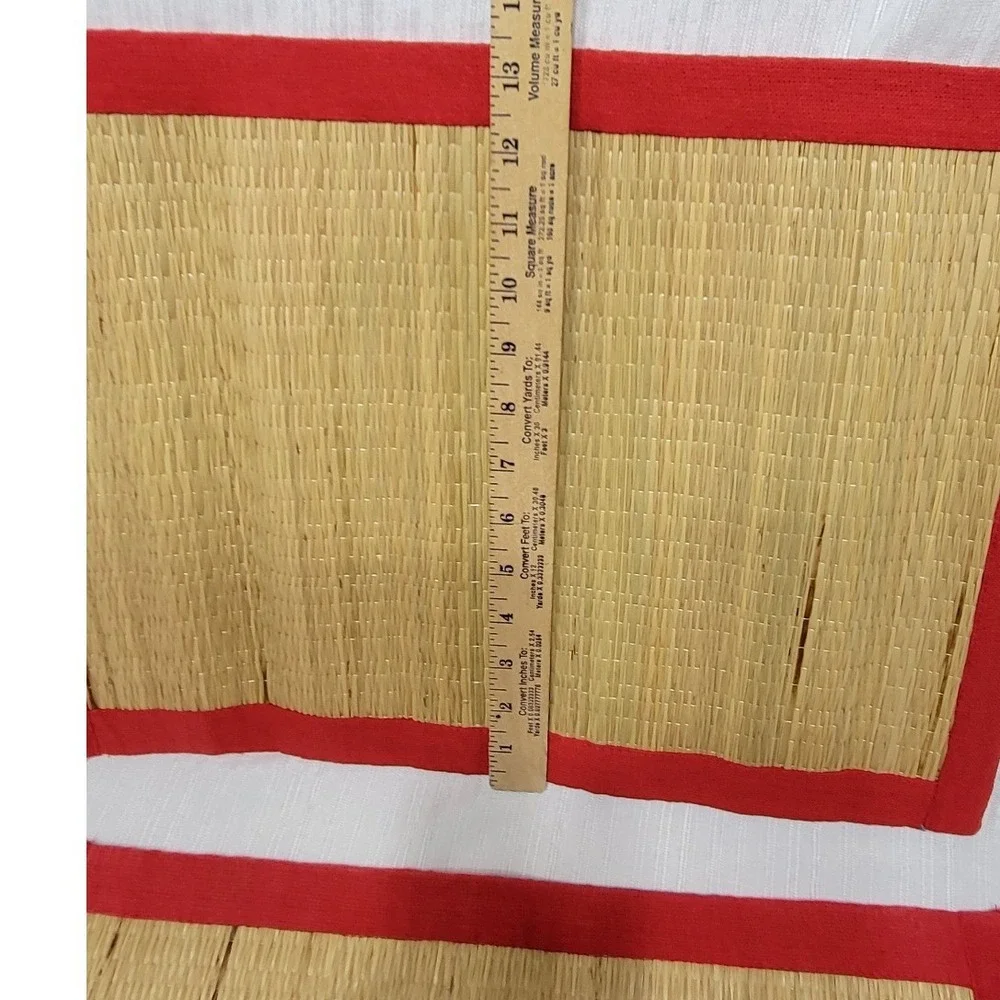 Vintage Woven Straw Placemats Set of 2 Red Fabric Border Natural Tan 18x12